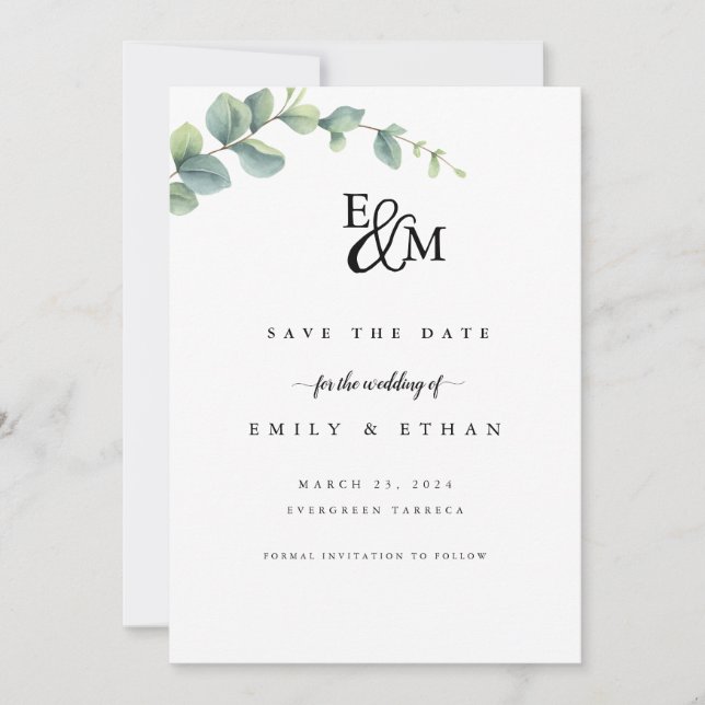 Reserve A Data Casamento Eucalyptus Rustic Greenery (Frente)