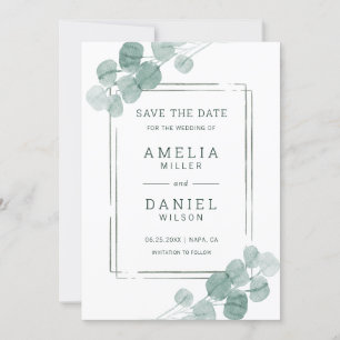 Reserve A Data Casamento Eucalyptus Verde Watercolor