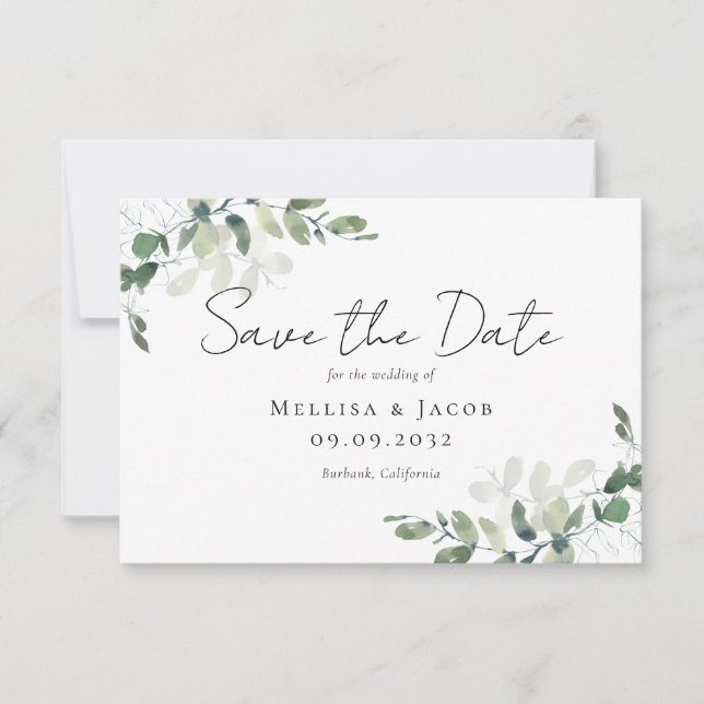 Reserve A Data Casamento Eucalyptus Watercolor (Frente)