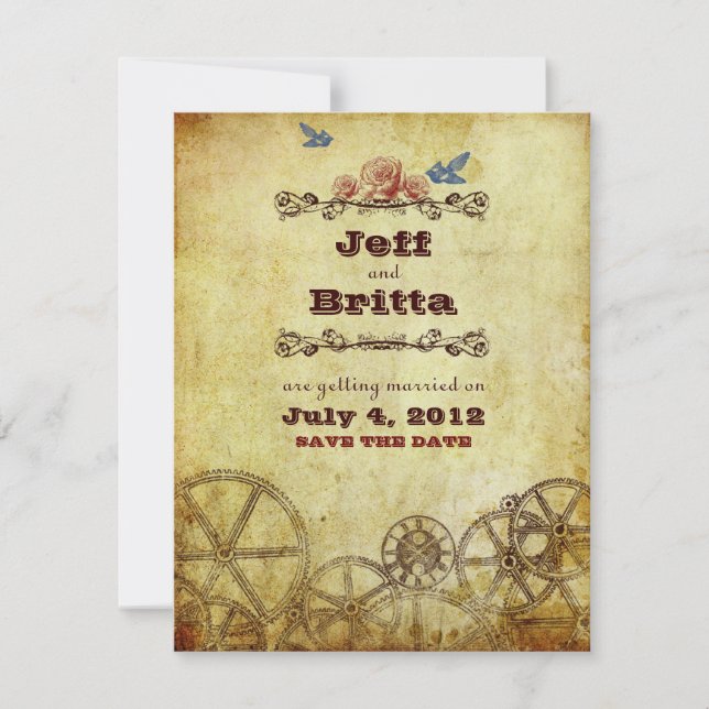 Reserve A Data Casamento Falso Antigo Dourado Vitoriano Steampunk (Frente)
