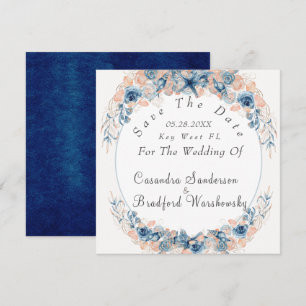 Reserve A Data Casamento Flor de Concha Aquarela Beje Naval