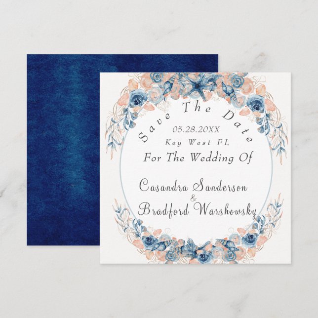 Reserve A Data Casamento Flor de Concha Aquarela Beje Naval (Frente/Verso)