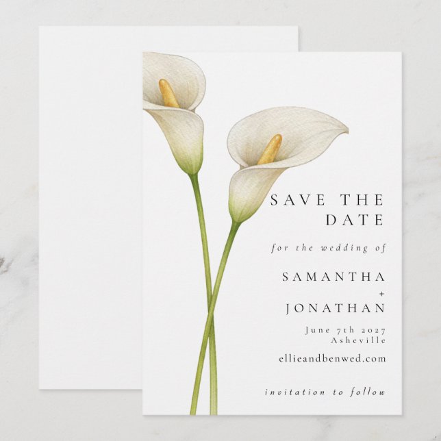 Reserve A Data Casamento Flor de Lírio Branco Moderno  (Frente/Verso)