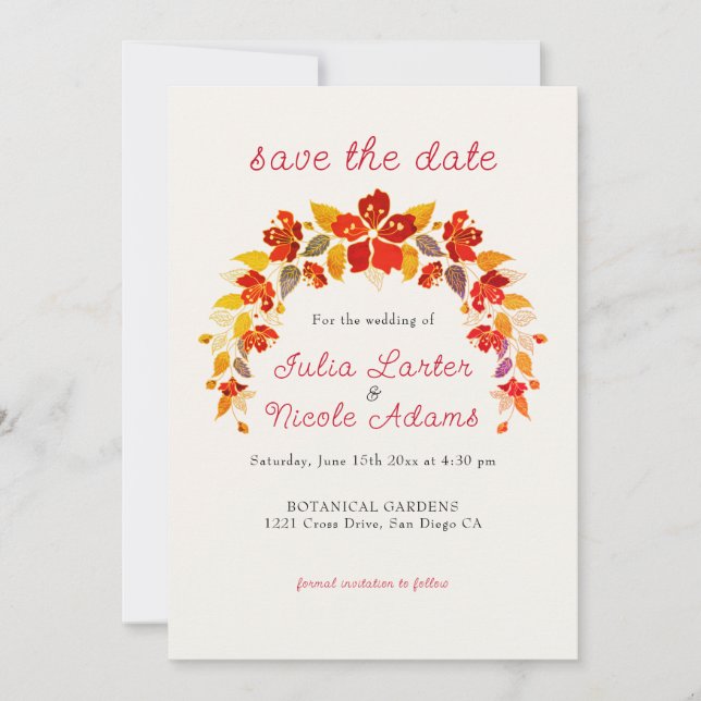 Reserve A Data Casamento Florais Hibiscus Tropical Laranja Queima (Frente)