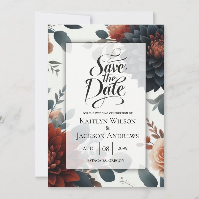Reserve A Data Casamento Florais Outonais Rústicos e Mal-humorado (Frente)