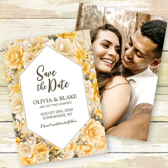 Reserve A Data Casamento Floral Amarelo (Criador carregado)