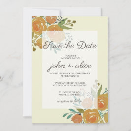 Reserve A Data Casamento Floral Amarelo Laranja e Creme