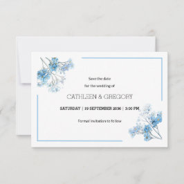 Reserve A Data Casamento Floral Aquarela Azul Claro Natural