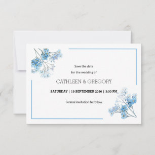 Reserve A Data Casamento Floral Aquarela Azul Claro Natural