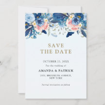 Casamento Floral Aquarela Azul Marinho Rosa