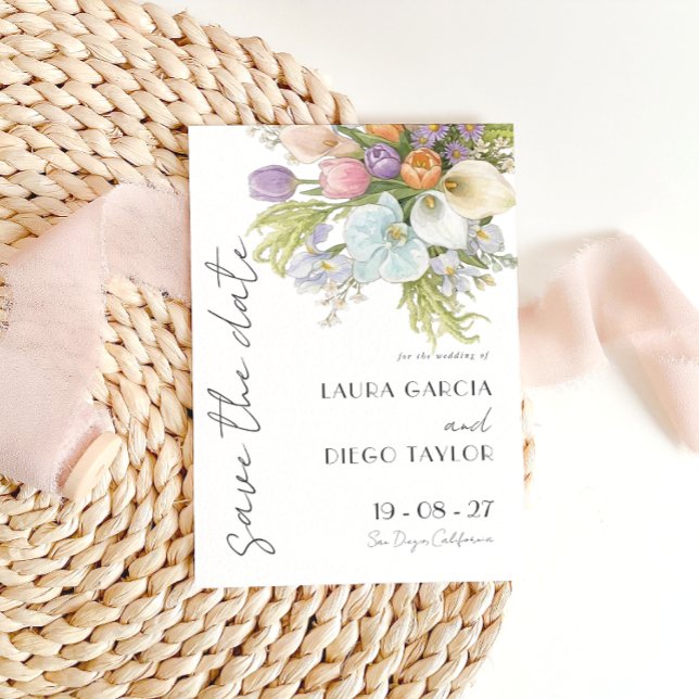 Reserve A Data Casamento Floral Aquarela Pastel (Criador carregado)