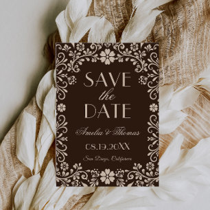 Reserve A Data Casamento Floral Atemporal Marrom