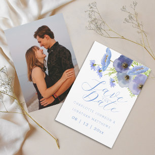 Reserve A Data Casamento Floral Azul Aquarela Foto Moderna