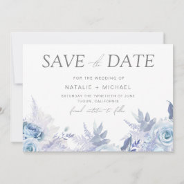 Reserve A Data Casamento Floral Azul Céu Empoeirado