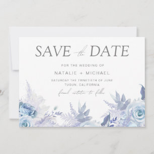Reserve A Data Casamento Floral Azul Céu Empoeirado