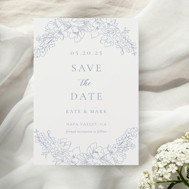 Reserve A Data Casamento Floral Azul Delicado Salve a Data (Criador carregado)