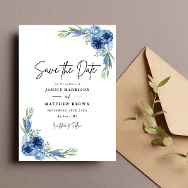 Reserve A Data Casamento Floral Azul e Bonito
