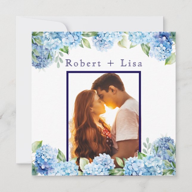 Reserve A Data Casamento Floral Azul Elegante (Frente)