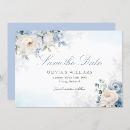 Reserve A Data Casamento Floral Azul Elegante Dusty