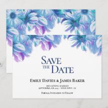Casamento Floral Azul Elegante Salvar a Data