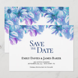 Reserve A Data Casamento Floral Azul Elegante Salvar a Data