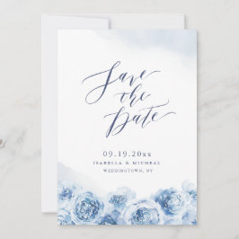 Reserve A Data Casamento floral azul empoeirado com caligrafia el