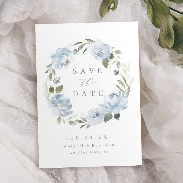 Reserve A Data Casamento floral azul empoeirado de jardim românti (Romantic garden dusty blue floral wedding save the date)