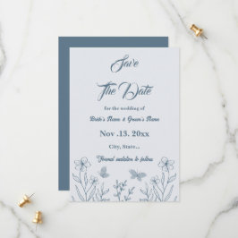 Reserve A Data Casamento floral azul empoeirado romântico