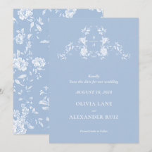 Casamento Floral Azul Francês Botânico Pássaro