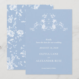 Reserve A Data Casamento Floral Azul Francês Botânico Pássaro
