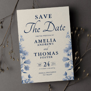 Reserve A Data Casamento Floral Azul Francês e Creme Clássico Ele