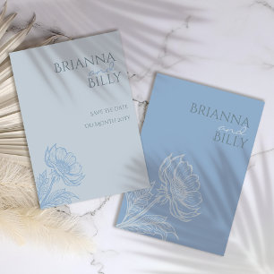 Reserve A Data Casamento Floral Azul Minimalista
