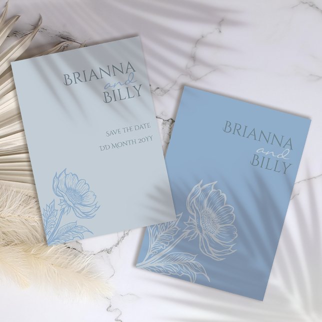 Reserve A Data Casamento Floral Azul Minimalista (Criador carregado)