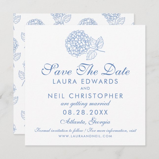 Reserve A Data Casamento Floral Azul Moderno Hydrangea Dusty (Frente/Verso)
