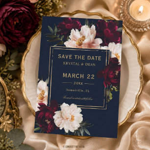 Reserve A Data Casamento Floral Azul Naval Bege Borgonha Sombrio