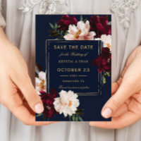 Casamento Floral Azul Naval Bege Borgonha Sombrio