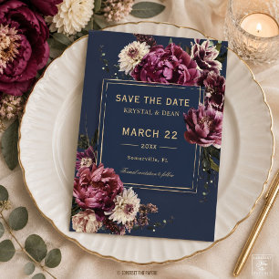 Reserve A Data Casamento Floral Azul Naval Roxo Ameixa Sombrio