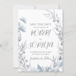 Reserve A Data Casamento Floral Azul Poeira