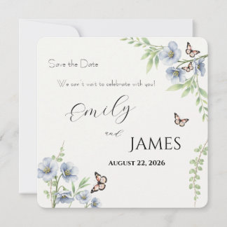 Reserve A Data Casamento Floral Azul Salve a Data