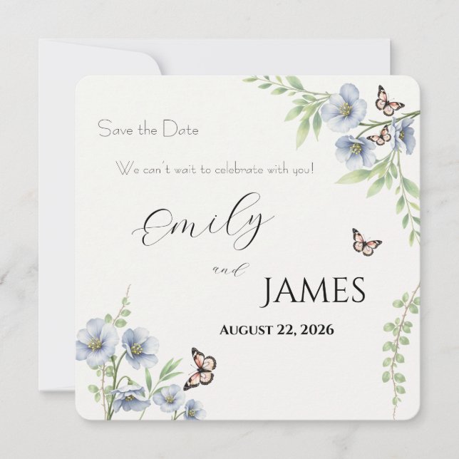 Reserve A Data Casamento Floral Azul Salve a Data (Frente)