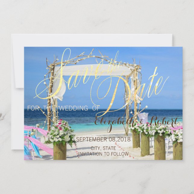 Reserve A Data Casamento Floral Beach Arbor Salvar A Data (Frente)