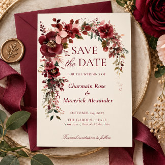 Reserve A Data Casamento Floral Bege Borgonha