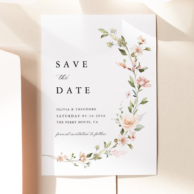 Reserve A Data Casamento Floral Beijo de Pêssego (Peach Blush Floral Save the Date Card, Blush Pink Garden Wedding Announcement, Botanical Stationery)