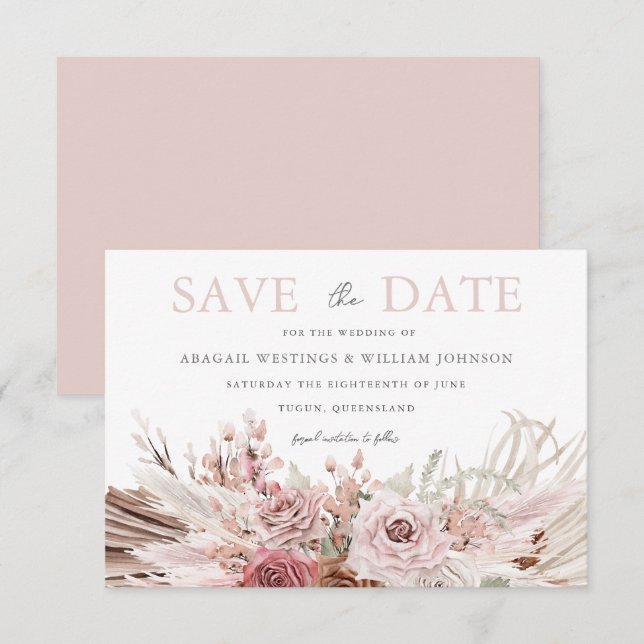 Reserve A Data Casamento Floral Blush Boho Bohemian (Frente/Verso)