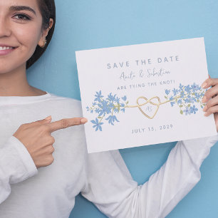 Reserve A Data Casamento Floral Boêmio Azul Empoeirado 