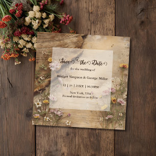 Reserve A Data Casamento Floral Boêmio de Madeira Rústica