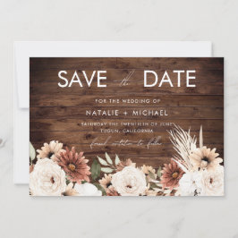 Reserve A Data Casamento Floral Boêmio Rústico de Madeira