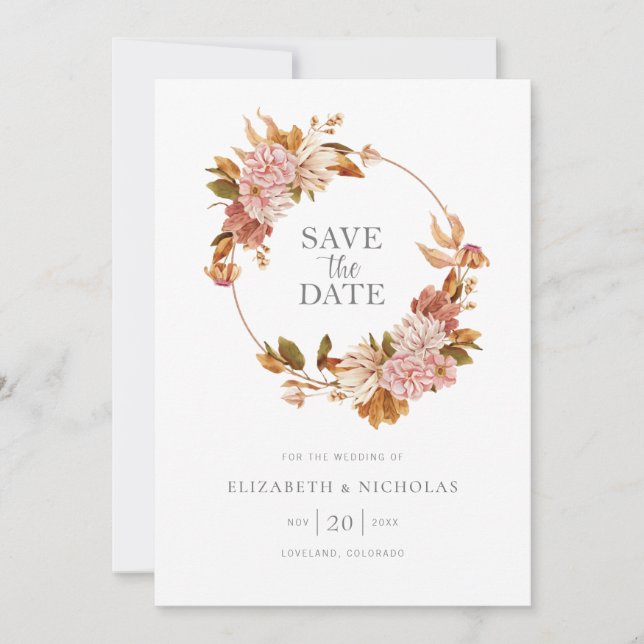 Reserve A Data Casamento Floral Boho Aquarela (Frente)