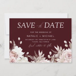 Reserve A Data Casamento Floral Boho com Rosa Borgonha Intenso
