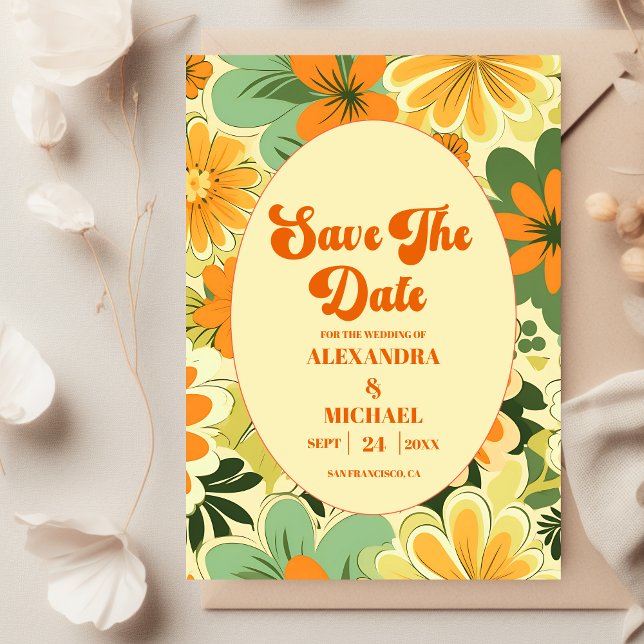 Reserve A Data Casamento Floral Boho Groovy Retro (Criador carregado)